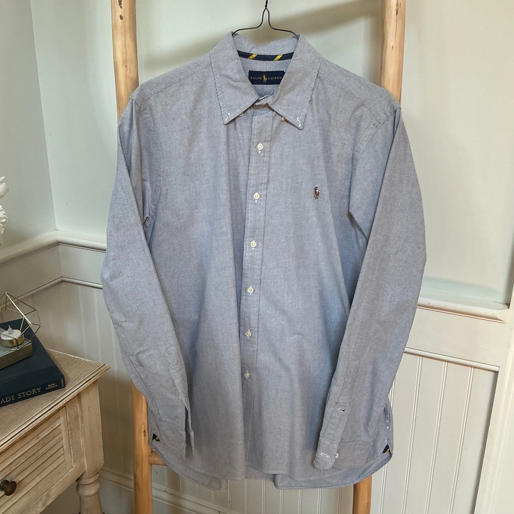 Ralph Lauren Mens Large Light Blue Long Sleeve Button Down Oxford Pony Shirt